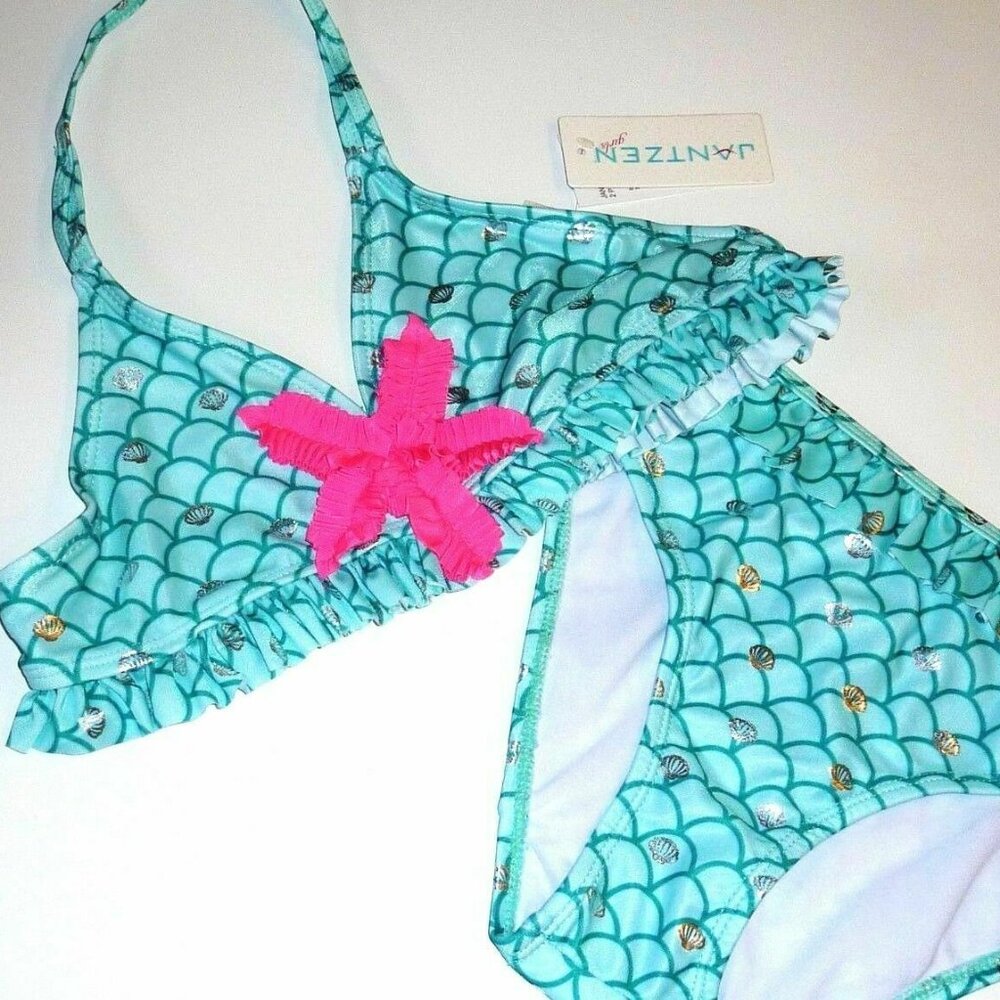 NWT Juniors Tweens Jantzen Star Fish Tropical 2 Piece Modest Swimsuit Sz. 16